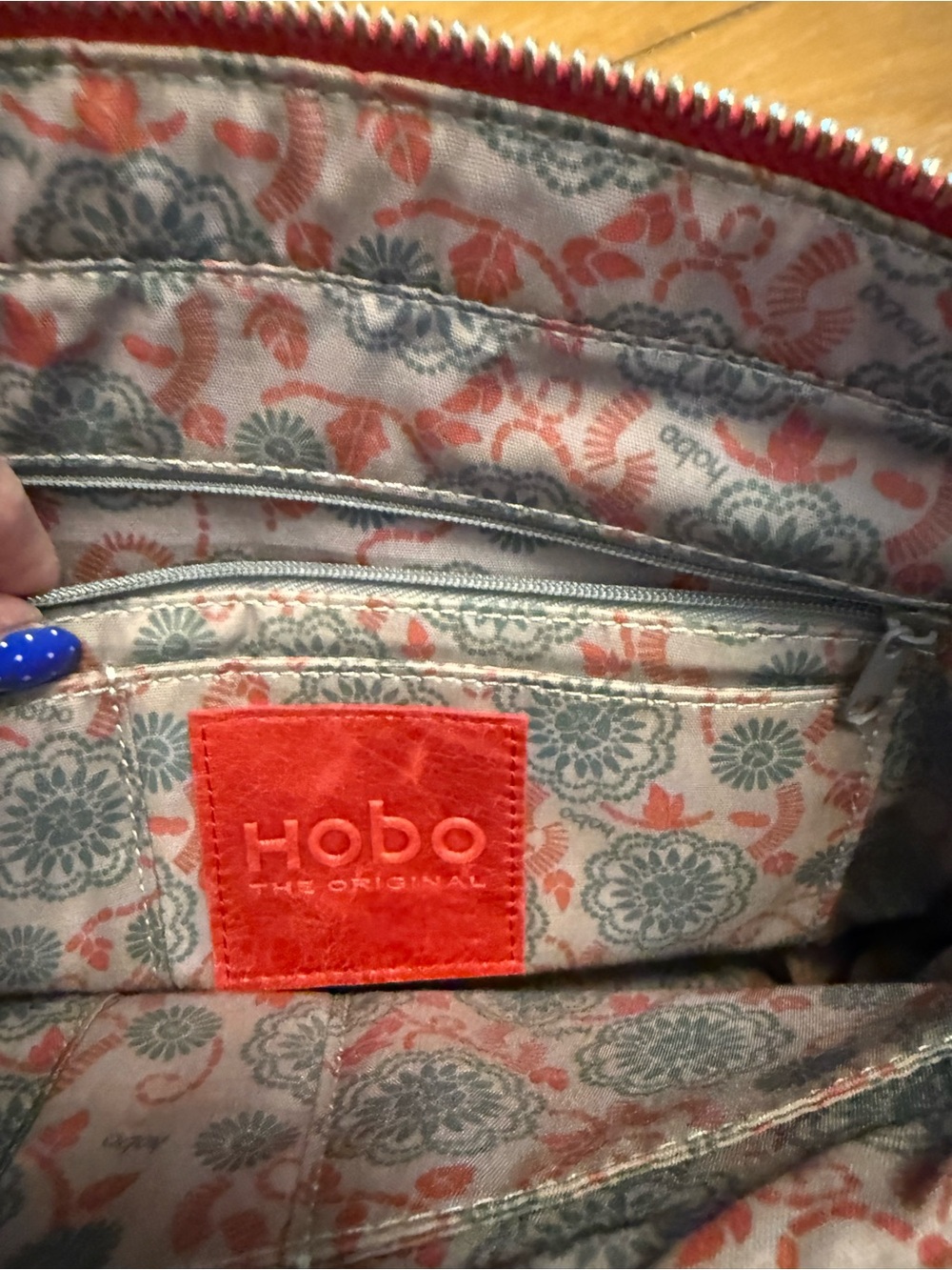 HOBO Red and Gray Floral Interior Purse !